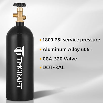 TMCRAFT 5lb CO2 Tank, High Strength Aluminum Alloy Cylinder with CGA-320 Valve, DOT Approved Cylinder for Kegerator kit and Draft Beer Dispensing (Black Glossy Coating)