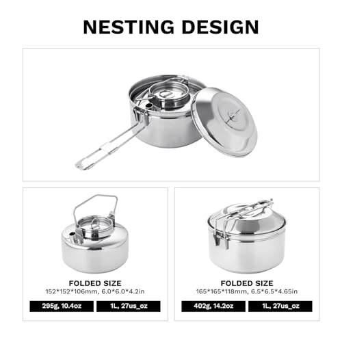 Fire-Maple Antarcti S/S Kettle Pot Set | 18-8 Stainless Steel | all Steel Construction | Ideal for Camping Bushcraft Use | Compact Cookware Set - size: S/S Kettle Pot Set