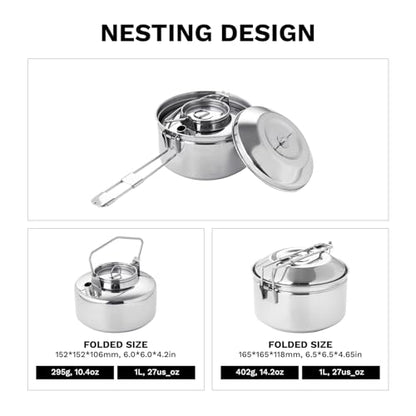 Fire-Maple Antarcti S/S Kettle Pot Set | 18-8 Stainless Steel | all Steel Construction | Ideal for Camping Bushcraft Use | Compact Cookware Set - size: S/S Kettle Pot Set