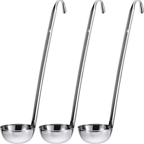 meekoo Stainless Steel Ladle Soup Handle Ladle with Pouring Rim for Kitchen Cooking Soup Sauce - size: 2 oz