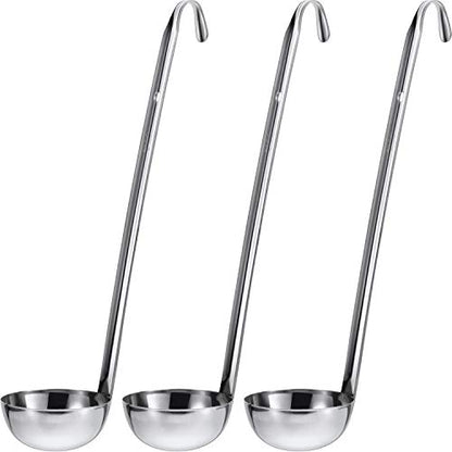 meekoo Stainless Steel Ladle Soup Handle Ladle with Pouring Rim for Kitchen Cooking Soup Sauce - size: 2 oz