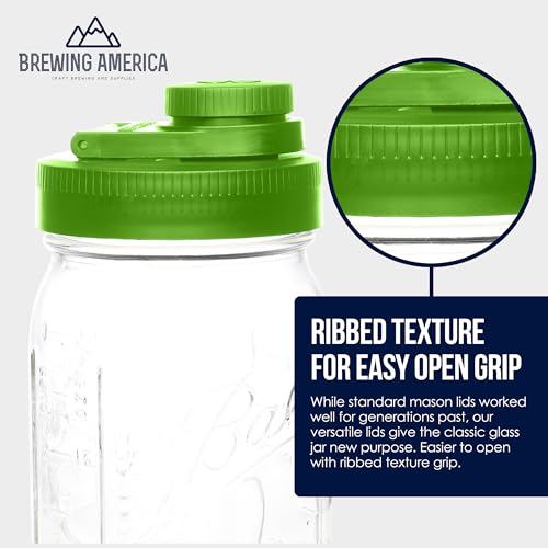 Mason Jar Lids Wide Mouth Plastic 4 Pack - With Flip Cap Screw Top Pouring Spout and Drink Hole - Fits Kerr and Ball Canning Jars - Wet/Dry Food and Liquid Storage - MADE IN USA (Lime Green) - color: Lime Green