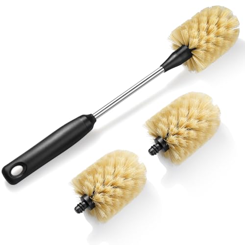 Water Bottle Cleaning Brush with 2 Replaceable Heads, Compatible with Sport Bottles, Tumblers, Mugs, Wine Decanters, Glassware, 13 in, Yellow - color: Yellow, size: 13 Inch ( Pack of 1)