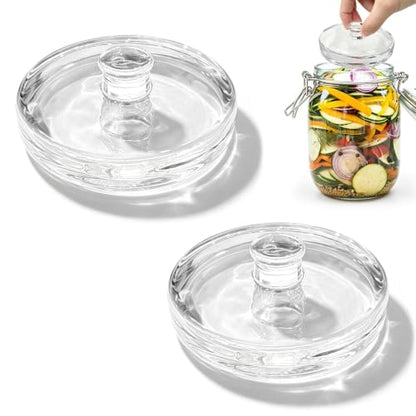 2-Pack Fermentation Weights for Gallon Jars, 3.7-Inch Heavy Glass Fermenting Weights with Easy Grip Handle, Fits Large Wide Mouth Jars for Sauerkraut, Kimchi, Carrots and More