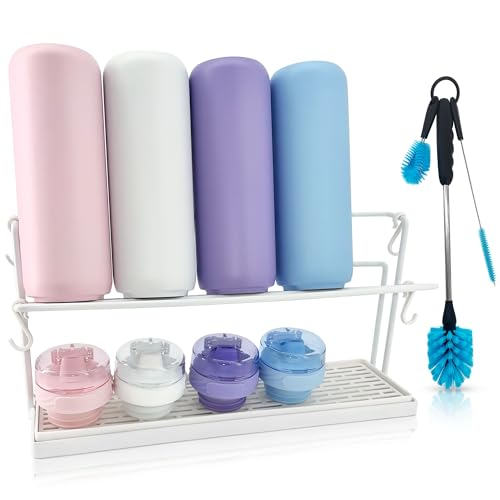 Water Bottle Drying Rack for Kitchen Counter – Cup Drying Rack, Tumbler, Mug & Glass Drying Rack Drying Rack, 2 Tier with Drain Tray and Cleaning Brush Set (White) - color: White