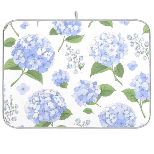 Blue Hydrangea Flowers Dish Drying Mat Super Absorbent Drying Mat Large Coffee Mat for Kitchen Counter Easy Clean Dish Mat Kitchen Drying Matt 18x24 inch - color: Blue Hydrangea Flowers, size: 18" x 24"