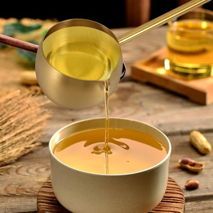 Veemoon Stainless Steel Ladle with Pour Spout,10. 6 Inch Soup Ladle Long Handle Serving Spoon Kitchen Cooking Braising Tool for Sauces Soups Hot Oil - 250 Ml - color: Golden