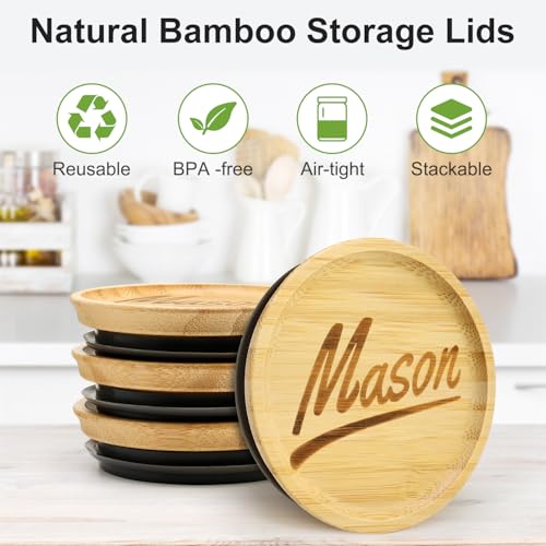 12 Pcs Reusable Regular Mouth Lids & Wide Mouth Mason Jar Lid Canning Supplies Bamboo Lid for Large Mouth Mason Jars Tops Glass Cups Small Wooden Silicone Airtight Covers Decorative Jar Lids - size: 6PCS-Regular Mason + 6PCS-Wide Mason