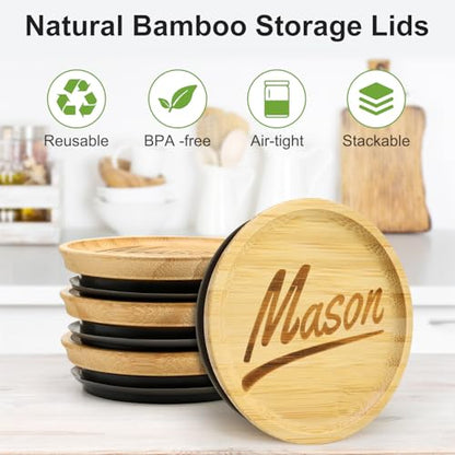 12 Pcs Reusable Regular Mouth Lids & Wide Mouth Mason Jar Lid Canning Supplies Bamboo Lid for Large Mouth Mason Jars Tops Glass Cups Small Wooden Silicone Airtight Covers Decorative Jar Lids - size: 6PCS-Regular Mason + 6PCS-Wide Mason