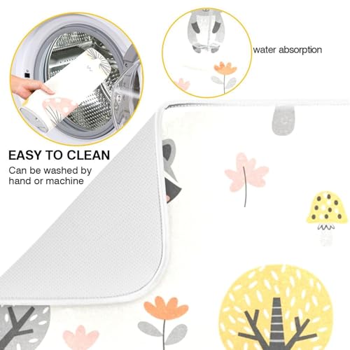 Raccoon Tree Mushroom Dish Drying Mat for Kitchen Counter Super Absorbent Draining Mat with Non-slip Backed Sink Tray Mat for Sinks Countertops Draining Racks Dish Bottles Cups Bowl