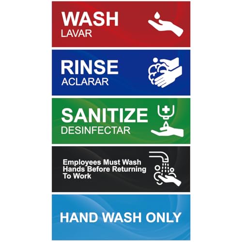Magicfour Wash Rinse Sanitize Sink Labels, 6”x2” Small Size, 5 Pack 3 Compartment Sink Signs, Waterproof Sticker for Wash Station, Commercial Kitchens, Restaurant, Food Trucks, Dishwashing - size: 5Pcs Sink Labels 6”x2“