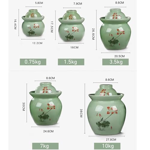 Traditional Chinese Porcelain Pickle Jar, Fermentation Crock Pickling Pot, Fermenting Jar with Water Seal Airlock Lid, Stoneware Fermenter for Kimchi Saue, Jingdezhen Ceramic,C,1.5kg