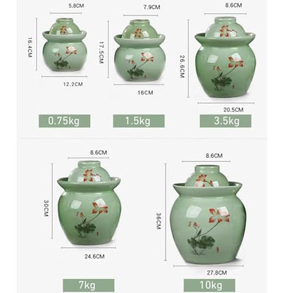 Traditional Chinese Porcelain Pickle Jar, Fermentation Crock Pickling Pot, Fermenting Jar with Water Seal Airlock Lid, Stoneware Fermenter for Kimchi Saue, Jingdezhen Ceramic,C,1.5kg