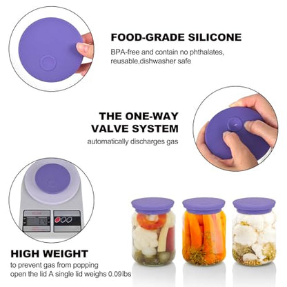 Fermentation Lids Silicone Waterless Airlock Fermenting Lids for Regular Mason Jars For Making Pickled and Fermented Probiotic Foods 3 Pack (Jars Not Included) (Purple) - color: Purple