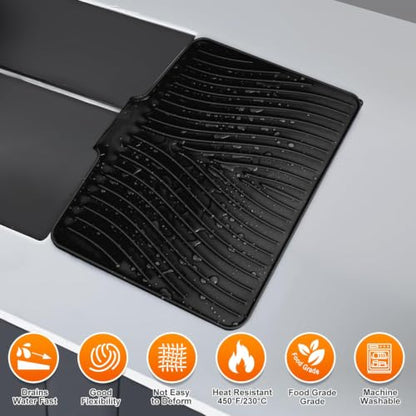 Silicone Dish Drying Mat for Kitchen counter, 15.8"x13" Extra Large Non-Slip Drain Pad with Built-in Drainage, Heat Resistant Dishwasher Safe, Black - color: Black-set, size: 15.8" x 13"