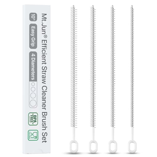 Heavy-Duty Straw Cleaner Brush Set, 10 Inch, 4 Sizes for Tumbler Straws | Fits Stanley, YETI, Hydro Flask and Simple Modern tumbler straws, 6/8/10/12mm Widths, Full-length Bristles, Comfort Grip