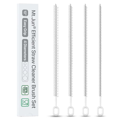 Heavy-Duty Straw Cleaner Brush Set, 10 Inch, 4 Sizes for Tumbler Straws | Fits Stanley, YETI, Hydro Flask and Simple Modern tumbler straws, 6/8/10/12mm Widths, Full-length Bristles, Comfort Grip