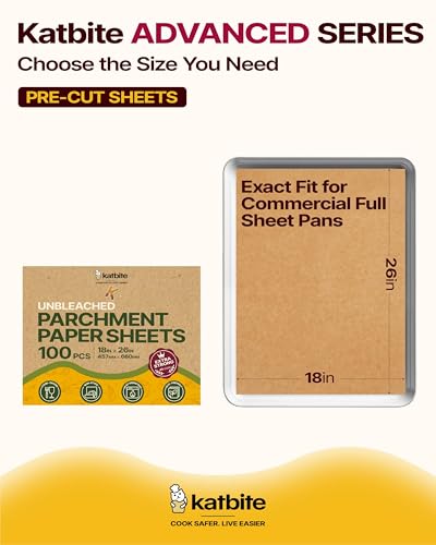 Katbite Parchment Paper Sheets Heavy Duty, 18x26 Inches 100 PCS Precut Baking Parchment, Unbleached, Non-stick, Non-toxic, Extra Strong, Flat Baking Paper for Oven, Cooking, Grilling, Air Fryer - color: 18"x26"-100