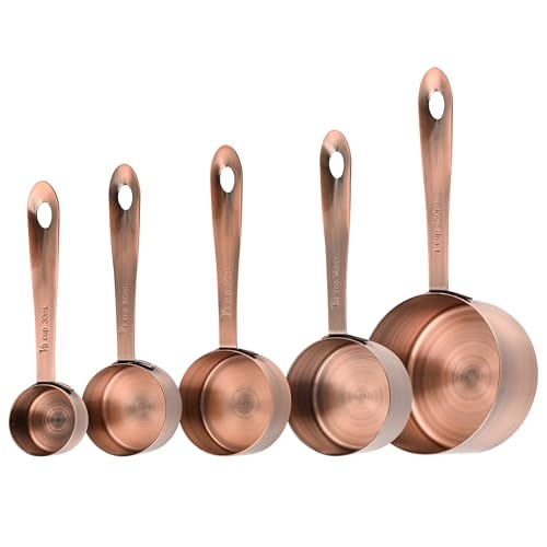 Copper Measuring Cups and Spoons Set, Stainless Steel Measuring Cups and Spoons Set, 5 Metal Measuring cups & 6 Baking Measuring Spoons, Imperial & Metric Measuring Tools Set 11 - color: A: Copper, size: B: 5cups+6spoons