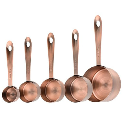 Copper Measuring Cups and Spoons Set, Stainless Steel Measuring Cups and Spoons Set, 5 Metal Measuring cups & 6 Baking Measuring Spoons, Imperial & Metric Measuring Tools Set 11 - color: A: Copper, size: B: 5cups+6spoons