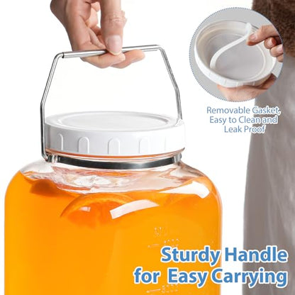 Sovietiep 1.5 Gallon Wide Mouth Glass Storage Jars, Large Glass Jar, 2 Pack | 2 Pack with Airtight Lid & Stainless Handle, 4.3" Wide Mouth, Food Grade Canisters, Gallon Glass Jars with ML/OZ Scale Line