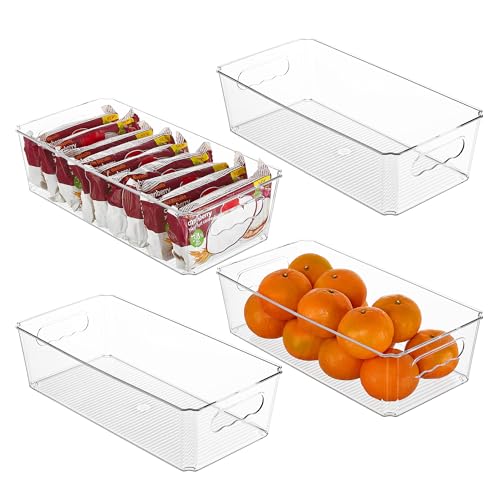 Vtopmart 4pcs Clear Organizers and Storage Bins, Plastic Storage Containers with Handles for Fridge, Freezer, Pantry, Cabinet, Kitchen Organization - size: Without Lid