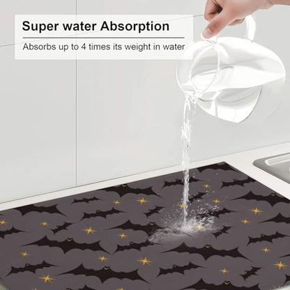 Star Bats Witchy Dish Drying Mat For Kitchen Counter, Super Absorbent Microfiber Dish Drying Pad, Kitchen Gadgets For Easy Clean Multi-Use Large 18"x24" - color: Star Bats Witchy