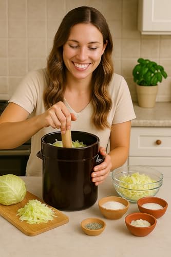 Humble House Fermentation Crock 1/2 Gallon Sauerkrock Sauerkraut Crock with Lid Weights & Pounder - Red Ceramic Fermenting Crock Kit for Pickling Cabbage Kimchi Vegetables 2 Liter Fermentation Jar - color: Heirloom Red