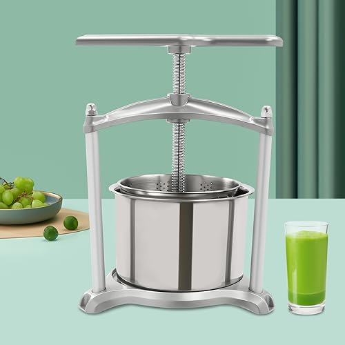 6 L/1.59Gal Fruit Wine Press Manual Press Machine with with T-Handle, Stainless Steel Manual Cheese Press Grape Cider Wine Making Equipment for Pressing Cheese, Herbs, Olive Oil, Honey