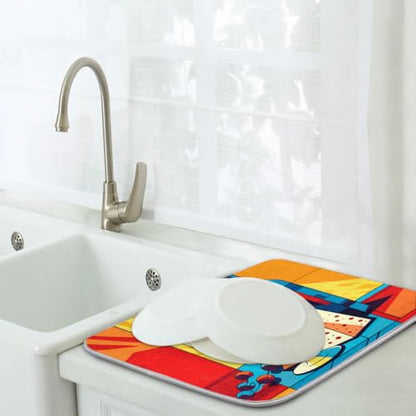 Dish Mat Drying Kitchen Mat Cheese Wine Dish Drying Mat Dish Draining Super Absorbent Drying Mat Reversible Washable Reusable Coffee Mat 16x18" - size: 18" x 16"