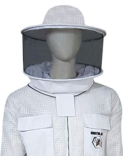 Brutul Bee 3 Layer Beekeeping Ultralight Ventilated Suit With Round Veil (WHITE, S) - color: White, size: Small