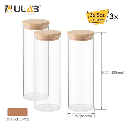 ULAB 3.5mm Thick Glass Food Container Set with Lid, 36.5 OZ Clear Storage Jar, Pack of 3, Glass Airtight Canisters set for Cookie, Candy, Coffee Beans, USJ1002 - color: 36.5oz-3pcs