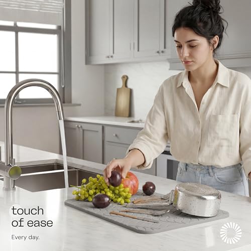 Deepstone Diatomite Stone Dish Drying Mat – Fast-Drying Natural Diatomaceous Earth Kitchen Countertop Drying Board – Super Absorbent & Non-Slip, 16 x 12 in (Gray) - color: Gray
