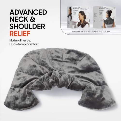 Sharper Image Heated Neck & Shoulder Wrap - Microwavable Warm & Cooling Plush Pad, Scented Aromatherapy (100% Natural Lavender & Herb Spa Blend), Pain Tension Headache Relief Therapy, Gift for Women - color: Grey