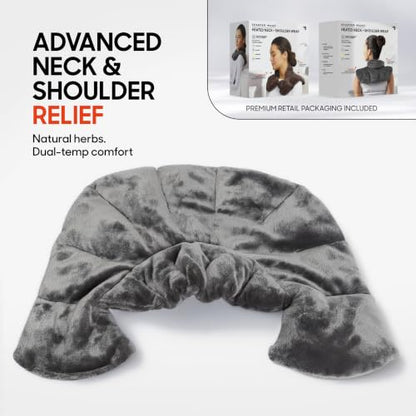 Sharper Image Heated Neck & Shoulder Wrap - Microwavable Warm & Cooling Plush Pad, Scented Aromatherapy (100% Natural Lavender & Herb Spa Blend), Pain Tension Headache Relief Therapy, Gift for Women - color: Grey