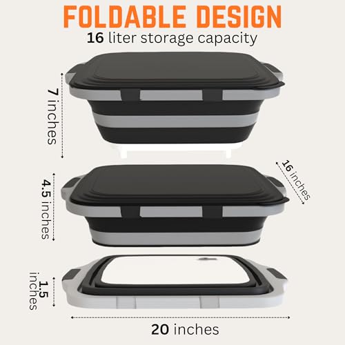Livingstones Designs 6-in-1 BBQ Prep Tub Set: 16L Collapsible Station with Locking Lid, Thermal Bag, Meat Shredder Claws, Heat-Resistant Basting Brushes, Stainless BBQ Tong & Forks for Grilling & More