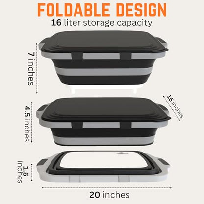 Livingstones Designs 6-in-1 BBQ Prep Tub Set: 16L Collapsible Station with Locking Lid, Thermal Bag, Meat Shredder Claws, Heat-Resistant Basting Brushes, Stainless BBQ Tong & Forks for Grilling & More