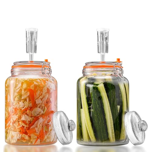 1 Gal Fermentation Kit, Jars, Weights & Airlocks, 2 Pack | Perfect for Sauerkraut, Kimchi, Kombucha and Pickles - size: 1 Gallon