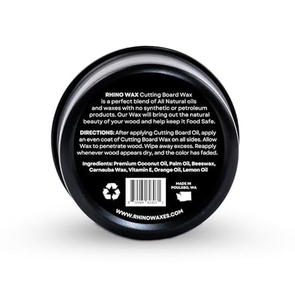 Rhino Wax Coconut Cutting Board Wax 4oz - Natural Blend of Oils and Waxes (NO Mineral Oil) - Condition and Protect Wood Cutting-Boards, Charcuterie Boards, Salad Bowls - Food Safe - Made in the USA - size: 4 Ounce