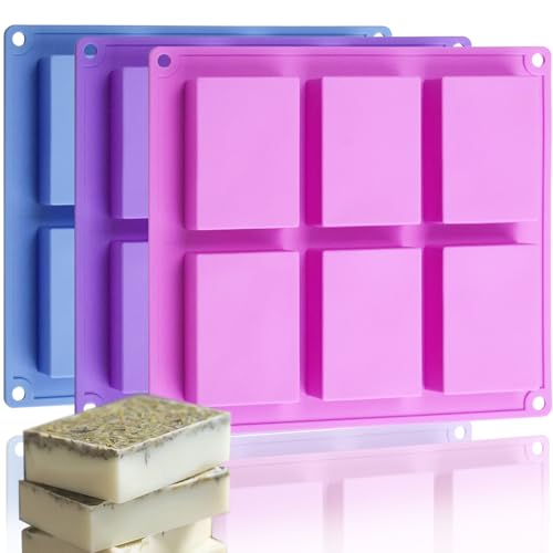 Rectangle Molds Silicone for Deep Chocolate Bar Food Grade Baking Molds for Rice Crispies Treats Cake Chocolate Bar Desserts Ice Cube Wax Melts Soap Homemade Non-stick Molds BPA free DIY Tray Molds - style: Square - 3PCS