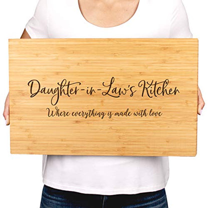 Andaz Press Large Bamboo Wood Cutting Board Gift, 17.75 x 11-inch, Daughter-in-Law's Kitchen Where Everything is Made With Love, 1-Pack, Engraved Serving Chopping Board Chef Kitchen Ideas - color: Daughter-in-Law