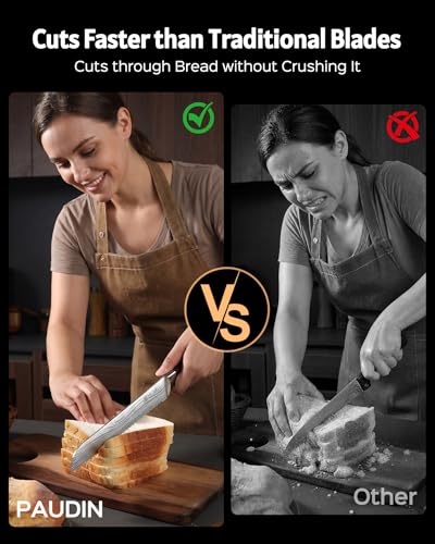 PAUDIN Bread Knife 8", Ultra Sharp Wave Edge - Forged Premium German HC Stainless Steel, Serrated Bread Knife for Homemade Bread and Sourdough Bread, Pakkawood Handle - style: 8 Inch Bread Knife