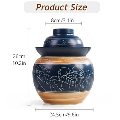 Traditional Chinese Porcelain Pickle Jar, Ceramic Fermenting Jar with Water Seal Airlock Lid, Turnip Kimchi Sauerkraut Fermentation Crock Pickling Pot(5kg, Blueb) - color: Blueb, size: 5kg
