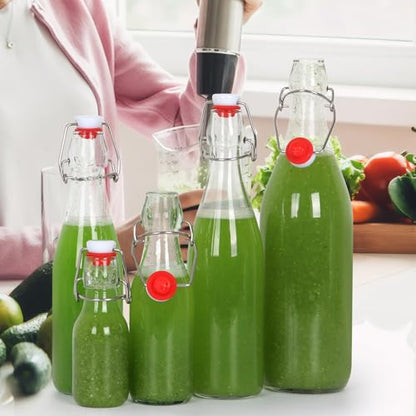 8 oz Swing Top Glass Bottles 12 Pack, Flip Caps with Rubber Seal | Airtight, home brewing/kombucha, beverages/oil/vinegar, wine/cider/soda, reusable stopper lids - size: 8oz-12Pack