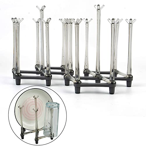 2 Pcs Cup Drying Racks Set, Retractable Drinking Glass & Baby Bottle Drainer Stand, PP Material Mug Draining Organizer, Kitchen Countertop Dishes Holder, Gray