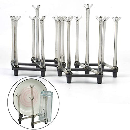 2 Pcs Cup Drying Racks Set, Retractable Drinking Glass & Baby Bottle Drainer Stand, PP Material Mug Draining Organizer, Kitchen Countertop Dishes Holder, Gray