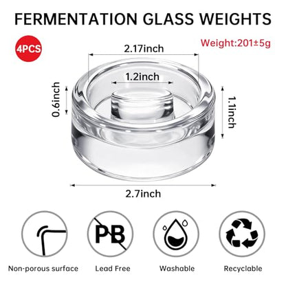 4Pcs Fermentation Glass Weights for Wide Mouth Jars - Pickle Bottles with Sealing Lids for Efficient Fermenting - Durable, Transparent Fermenting Lids and Weights for Sauerkraut, Kimchi (E Elliptical) - size: E Elliptical