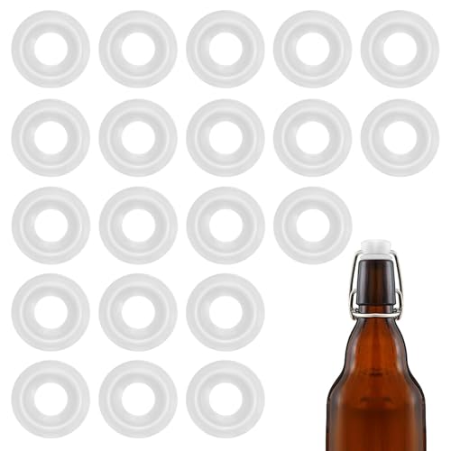 20PCs Dopamine color Silicone Gaskets Washers Seals for Cap Swing Flip Top for Home Brew Beer Soda Bottle Sealing(half cover) (White) - color: White