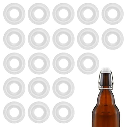 20PCs Dopamine color Silicone Gaskets Washers Seals for Cap Swing Flip Top for Home Brew Beer Soda Bottle Sealing(half cover) (White) - color: White