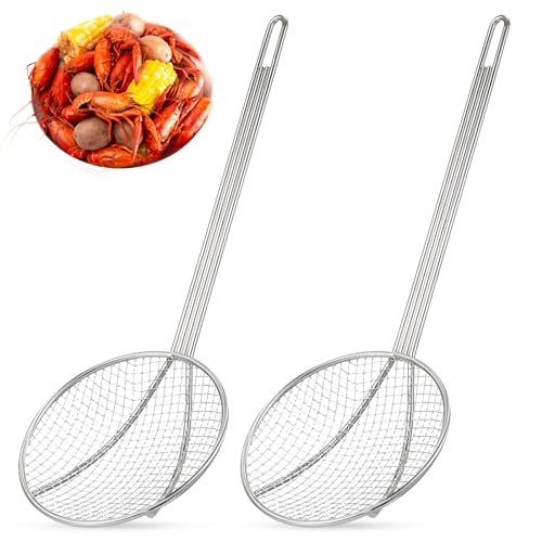 Baderke 2 Pcs 16 Inch Stainless Steel Skimmer Round Plated Wire Strainer Fryer Spoon Mesh Stirring with Long Handle for Kitchen Fried Food Cooking Straining Frying - size: 16 Inch